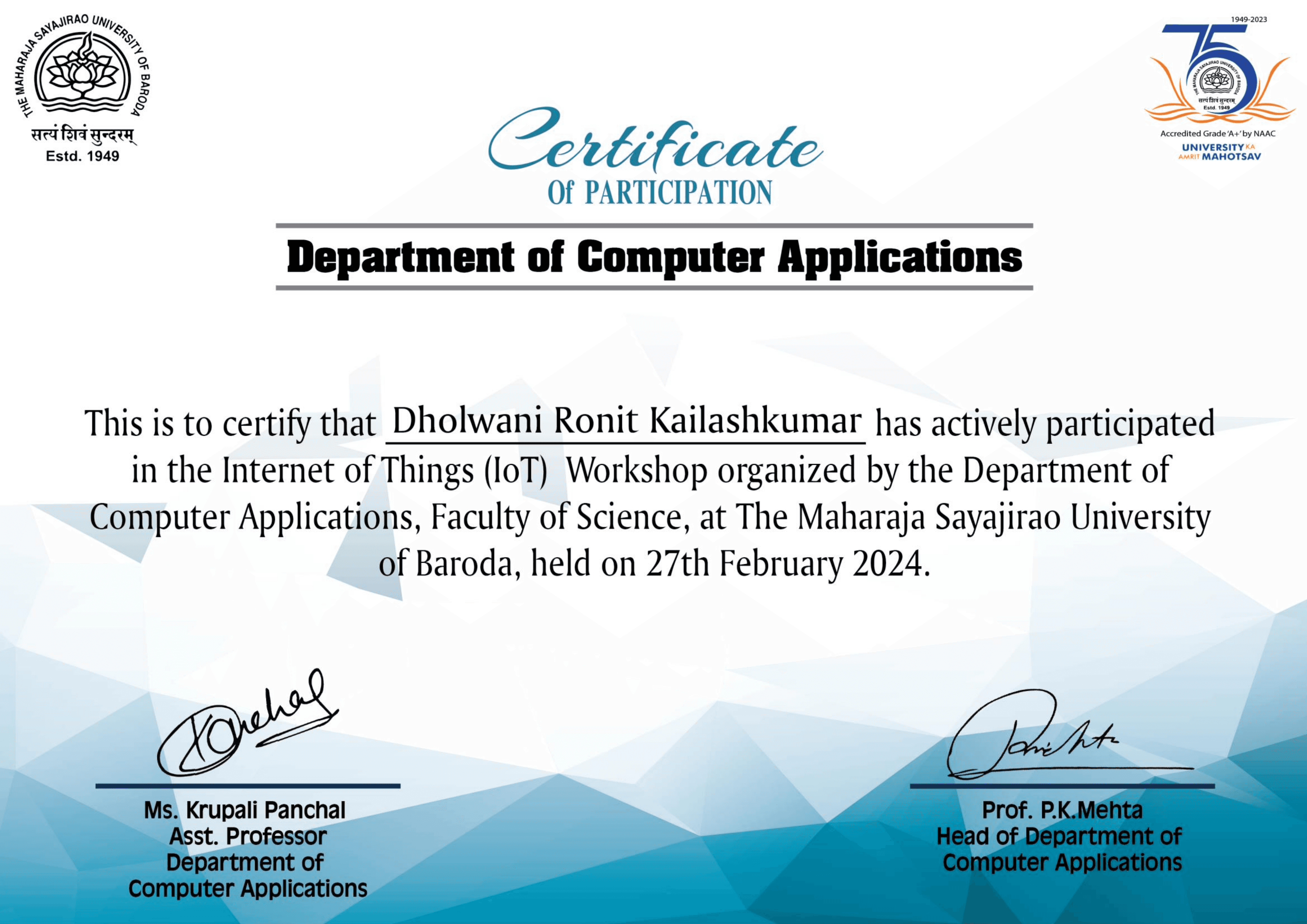 IoT Workshop certificate