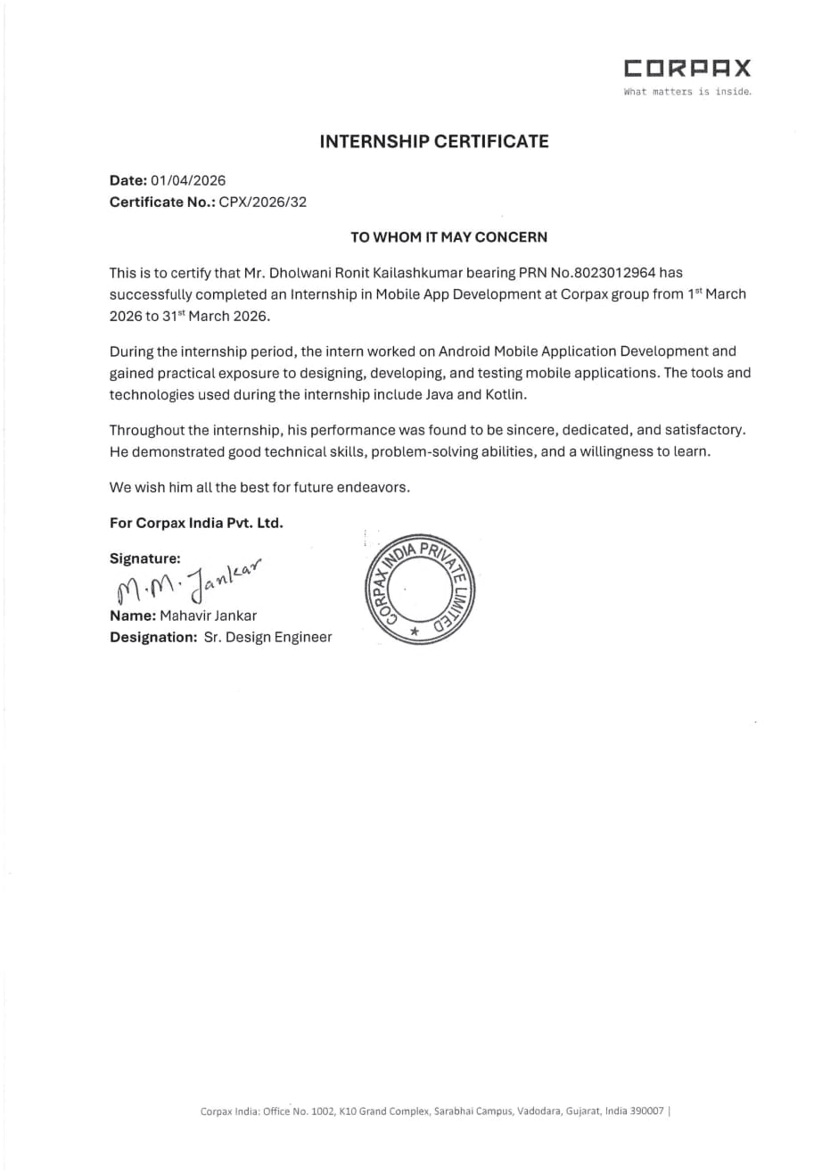 Mobile App Developer Internship Certificate certificate