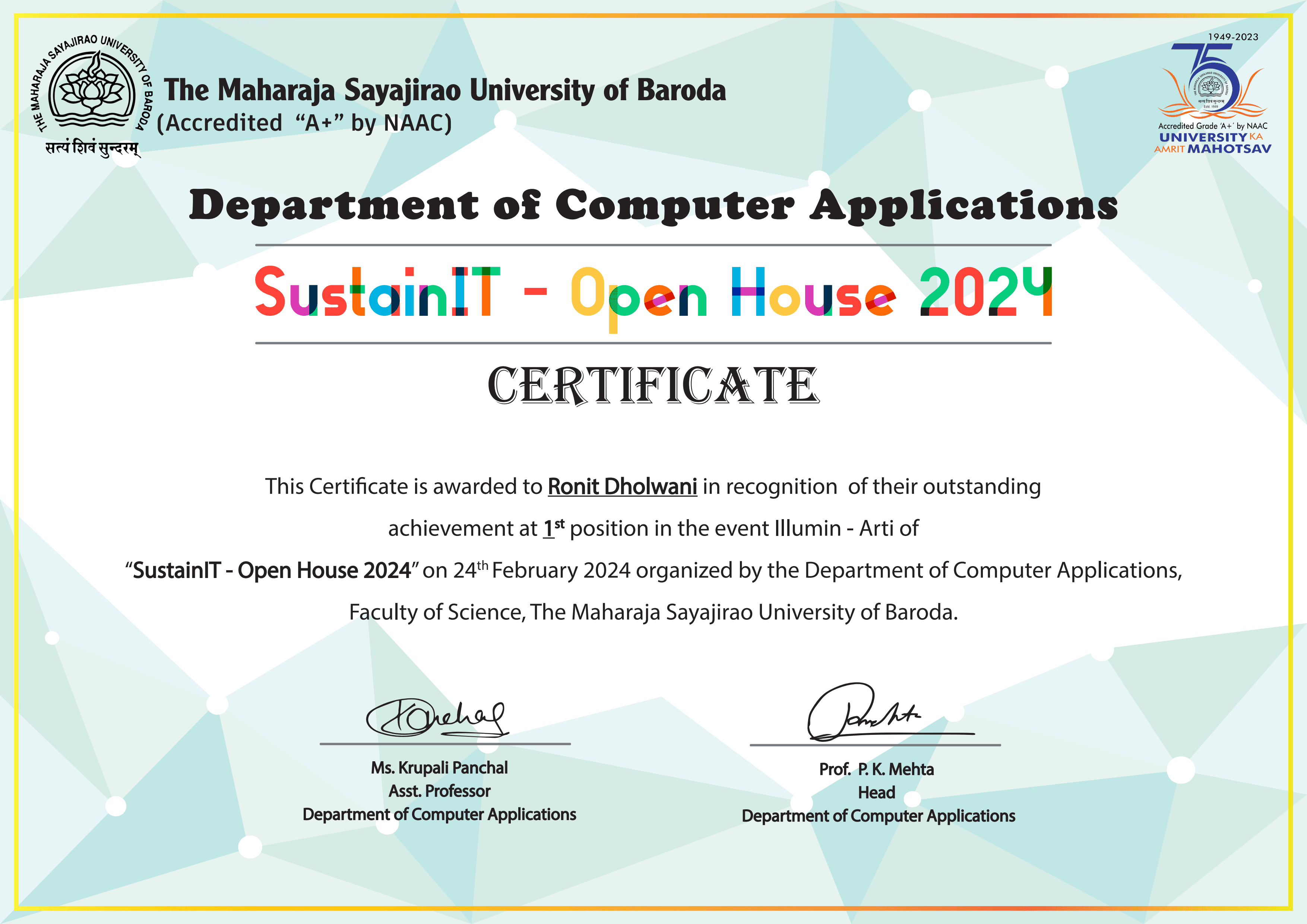 1st Position certificate